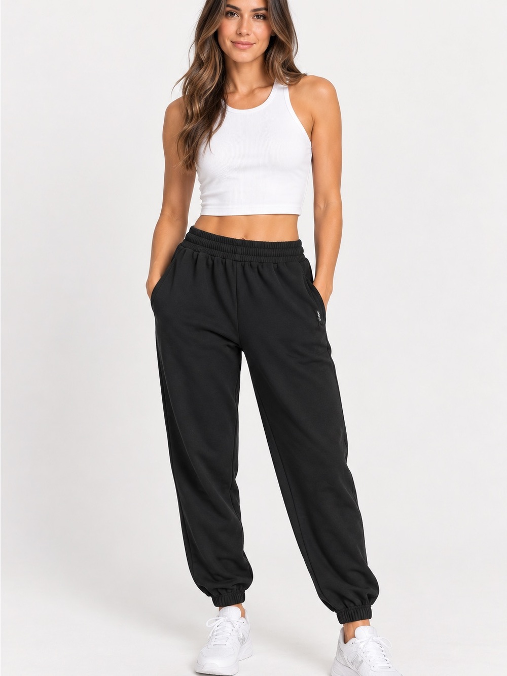 NUX Black Elastic-Waist Jogger Pants with Cuffed Ankles